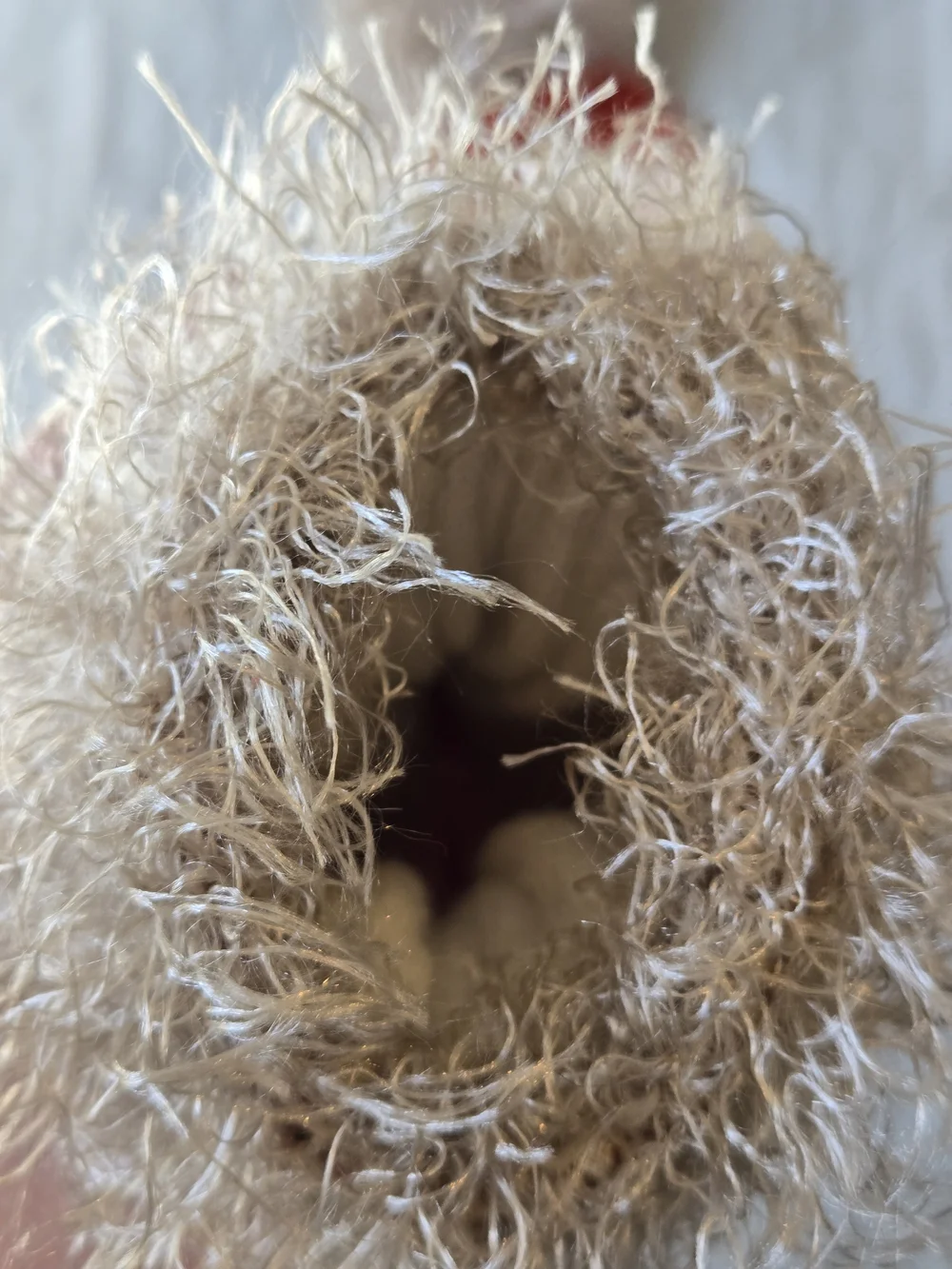 Vintage Orange Knit Gloves with Fuzzy Cream Cuffs